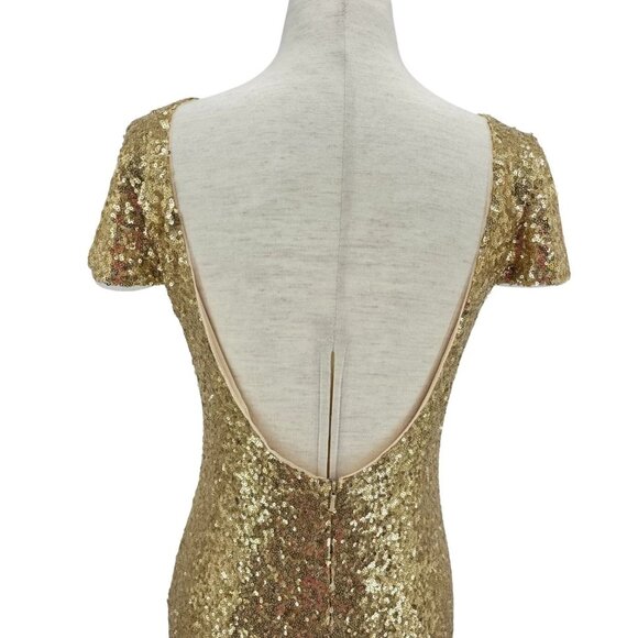 Revelry Womens 6 Dress Sequin Gold Maxi Cap Sleeve Removeable Back Drape Formal - Picture 9 of 13